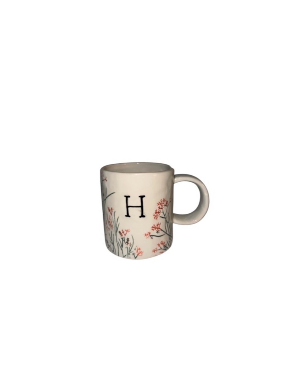 Anthropologie Cream Ceramic Floral Monogram Mug